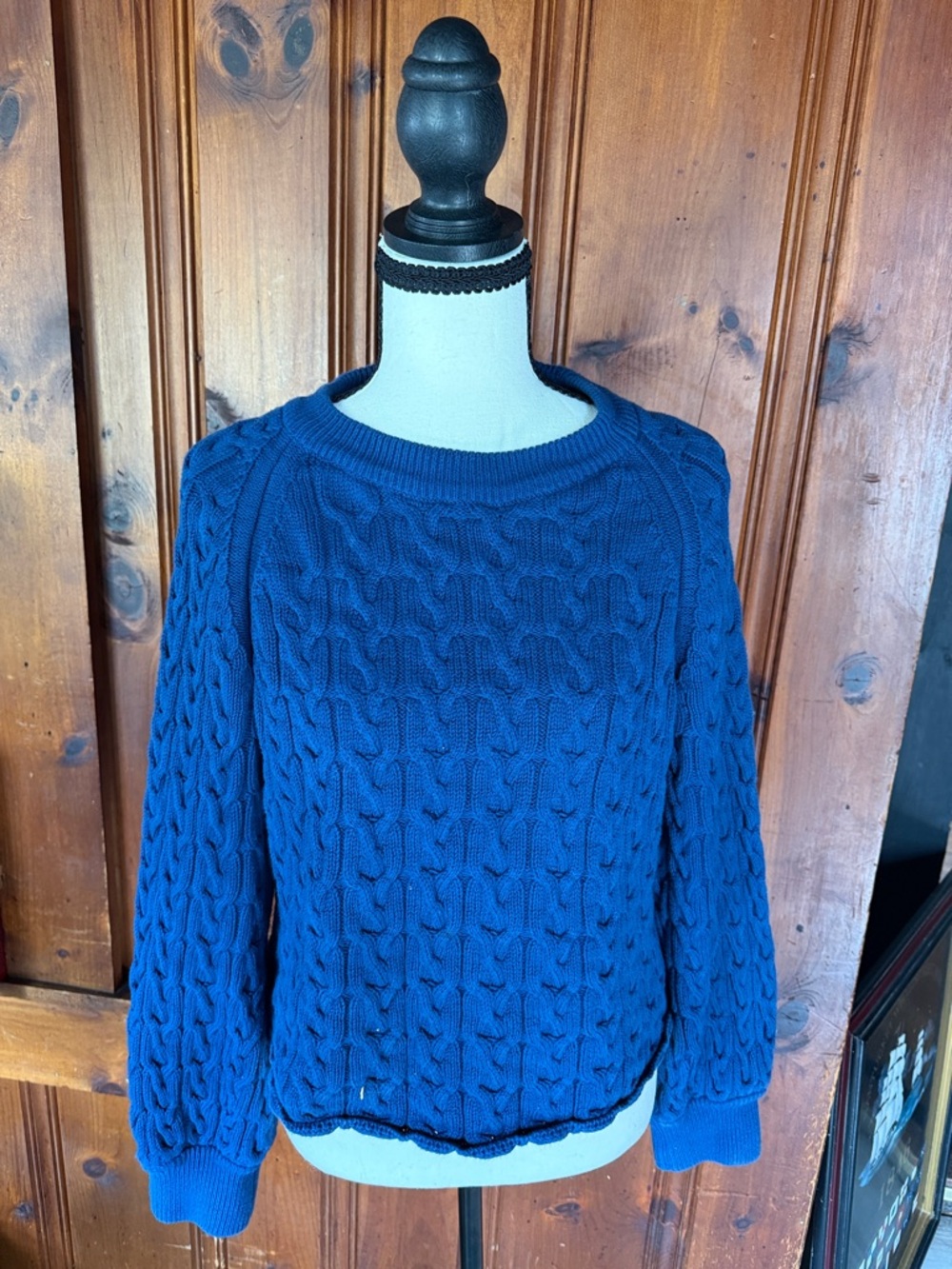 J. Crew Textured Cable Crewneck Sweater in Deep Blue